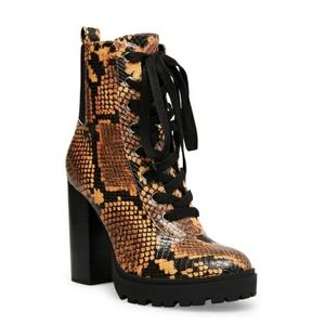 Steve Madden Latch Snakeskin Tie High Heel Boot